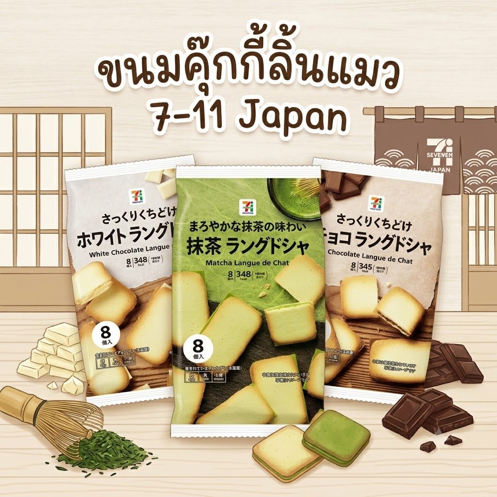 Langue de Chat ขนมคุ้กกี้ลิ้นแมว รสอร่อยเหมือน Shiroi koibito จาก 7-11 premium ญี่ปุ่น