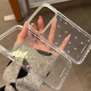 น่ารักครีมหมี17 สำหรับ IPhone XR 17 16 Air 15 12 13 11 14 Pro Max X XS 7 8 Plus เคสใส แป้งกลิตเตอร์ดาวหลากสีสุดอินเทรนด์