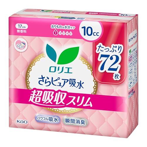 [Direct from Japan] Lorie Sara Pure Absorbent Ultra-Absorbent Slim 10cc, 72 Sheets, Fragrance-Free (