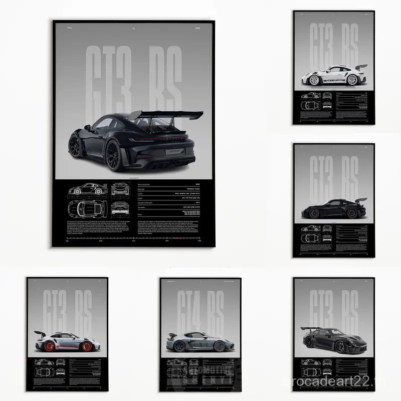 911 GT3 RS 718 Cayman GT4 RS Hyper โปสเตอร์รถ 992 พิมพ์ผ้าใบภาพวาด Wall Art Decor ภาพสําหรับห้องนั่ง