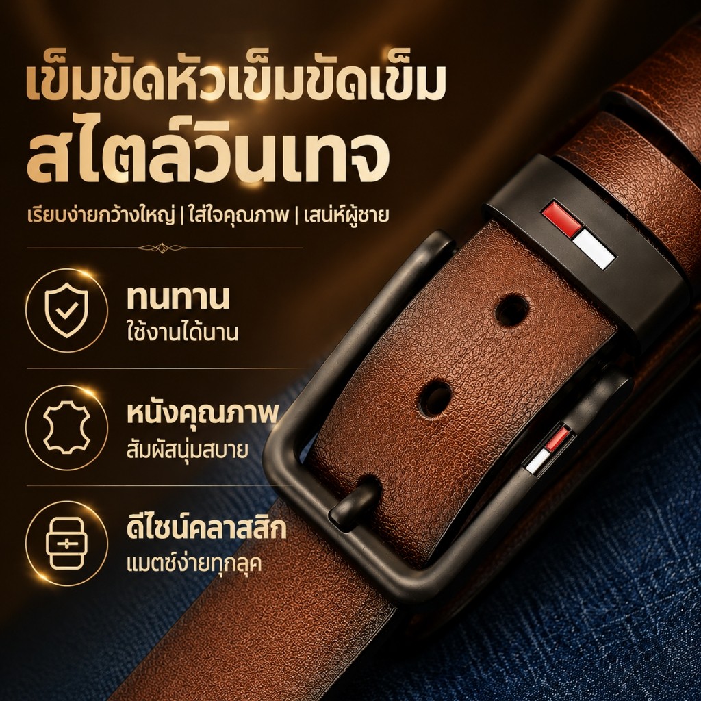เข็มขัดหนังผู้ชาย เข็มขัดแฟชั่นผู้ชาย หัวเข็มขัดโลหะคุณภาพสูง ทนทานต่อรอยขีดข่วน เข็มขัดหนัง PU สไตล์คลาสสิก วินเทจ K831