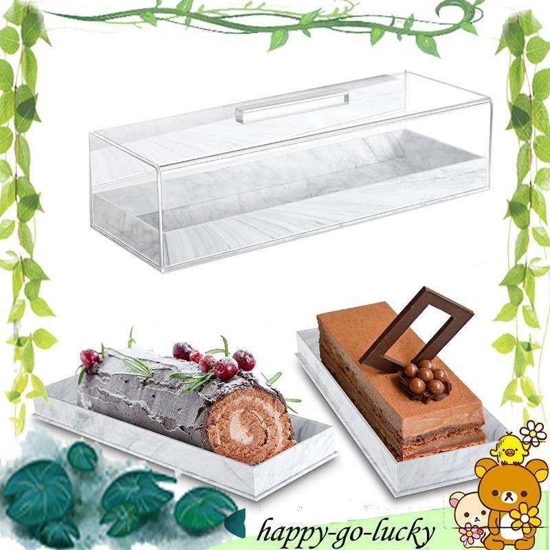 ขาตั้งเค้กรูปสี่เหลี่ยมผืนผ้าพร้อมฝาปิด Marbleized Grain อะคริลิคสําหรับถาดเสิร์ฟสี่เหลี่ยมผืนผ้า Pa