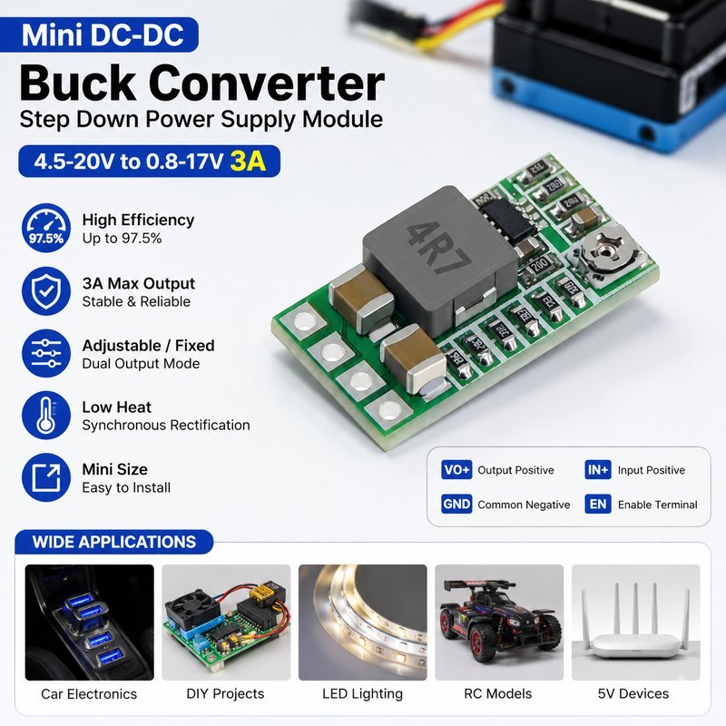 MP1584EN Buck Converter บอร์ดลดแรงดัน DC-DC 5V 3A จ่ายไฟนิ่ง โมดูลไฟเล็ก สำหรับ Arduino รถยนต์ DIY งานซ่อมวงจร