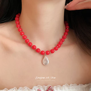 สร้อยคอลูกปัดหลายสี DREJEW จี้ลูกมุกรูปหยดน้ำ สไตล์หวานสดใส เหมาะสวมประจำวันและท่องเที่ยว