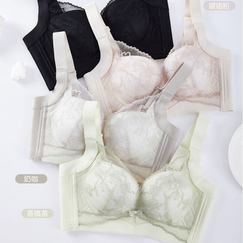 Lotus Yilu 3703 คุณภาพสูงลูกไม้ขนาดกลางบาง Q-Elastic B ถ้วย Non-Magnetic Bra ขนาดเล็ก Push-Up ด้านข้