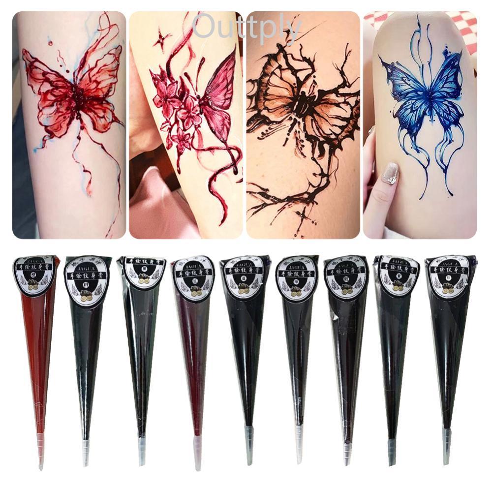 Outtply ชั่วคราว Henna Tattoo Gel กันน้ํา Blue-Black Body Art หมึกสําหรับ Hand-Drawn Juice Tattoo Bo