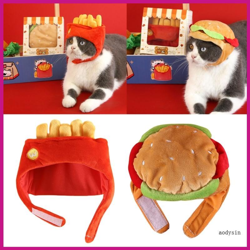 (ส่วนลดสูง)aodysin.th Plush Dog Ear Protective Hat Pet Hamburger Fries Headgear Hat for Winter Wear