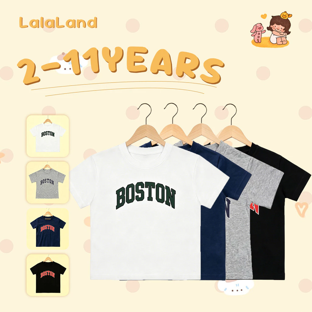 Lalaland 2-11 ปี เสื้อเด็กผู้ชาย แขนสั้น ผ้าฝ้ายแท้ 100% ลายพิมพ์แฟชั่น เสื้อยืดคอกลม มีให้เลือก 4 สี