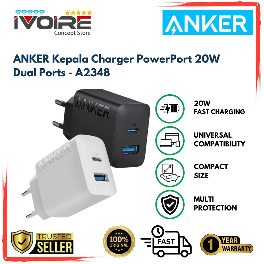 ANKER 20W Dual Ports PowerPort หัวชาร์จ/อะแดปเตอร์ - A2348