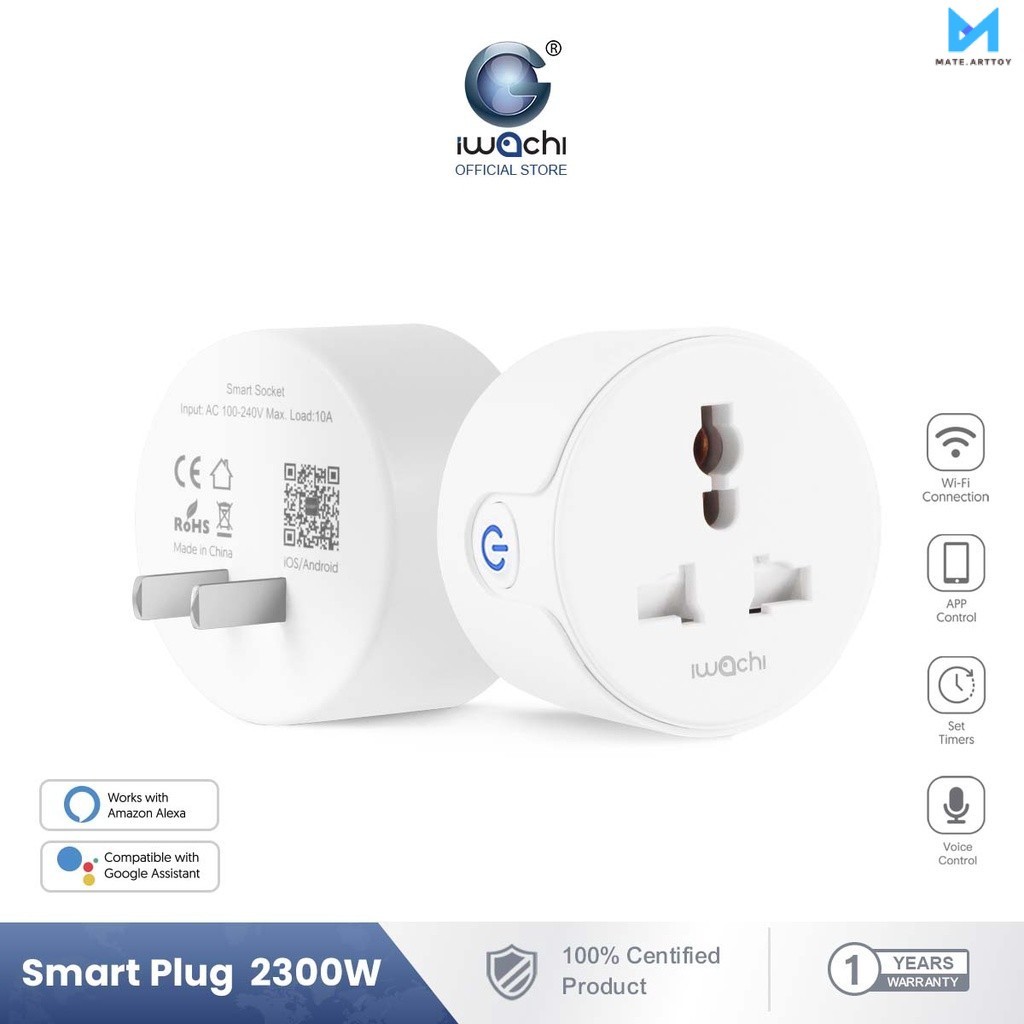 IWACHI ปลั๊กไฟสมาร์ท WiFi 10A/2300W ควบคุมระยะไกลผ่านแอป สั่งงานด้วยเสียง ตั้งเวลาเปิดปิด อุปกรณ์สมาร์ทโฮม
