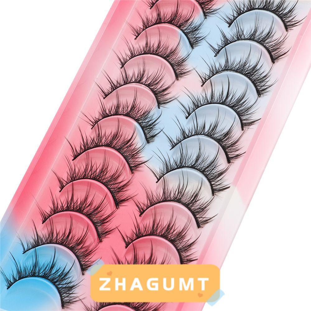 ZHAGUMT366KB 10 คู่คอสเพลย์ Lashes Spiry Wispy ขนตาปลอม Cat-Eye แต่งหน้า Dramatic อะนิเมะ Lashes