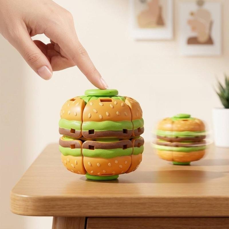 Creative Burger Pressing Gyro ปลายนิ้วหมุน Decompression Rubiks Cube Ball ของเล่นบีบอัดสําหรับเด็ก