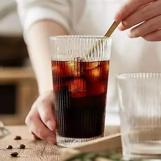 แก้วน้ำ ถ้วยกาแฟใส 240/370ml ลายทางแนวตั้งสไตล์ญี่ปุ่น แก้วญี่ปุ่นแนวตั้งรูปแบบ พร้อมจัดส่ง