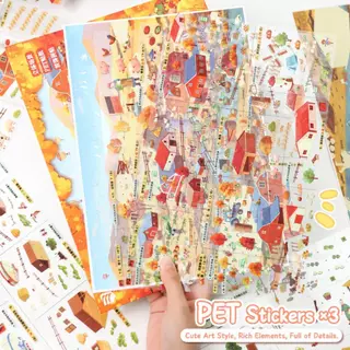 WEI 5 ชิ้น [Grassland Farm Series] สติ๊กเกอร์ภูมิทัศน์ทุ่งหญ้ามองโกเลีย Harvest Ranch ขนาดใหญ่วัวแกะ Journal เครื่องเขียนตกแต่ง