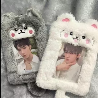 BACKSTAGEEET4FC3 Photo Card Holder, Multifunctional Plush Photocard ,คุณภาพสูงหมี/กระต่าย/Chick การ์ตูนน่ารัก Idol Photos ฝาครอบป้องกันโรงเรียน Office