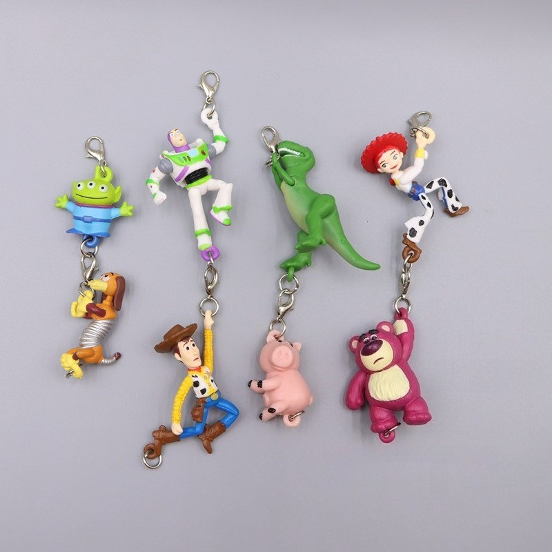 8 ชิ้น/เซ็ต Toy Story Key Chain อุปกรณ์เสริมตกแต่ง Woody Buzz Lightyear Jessie Bullseye Bo Peep Hamm Rex Slinky สุนัขLotso PVC Action Figure ตุ๊กตาของเล่น
