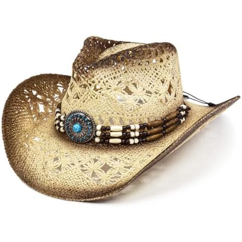 ความรู้สึก FLUFFY หมวก Cowgirl สําหรับผู้หญิงหมวกคาวบอยฟาง Western Beach Sun หมวกมีรูปร่างได้สําหรับ