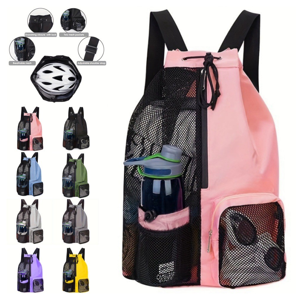 Swimming bag mesh drawstring backpack with wet pocket beach backpack Gym backpack