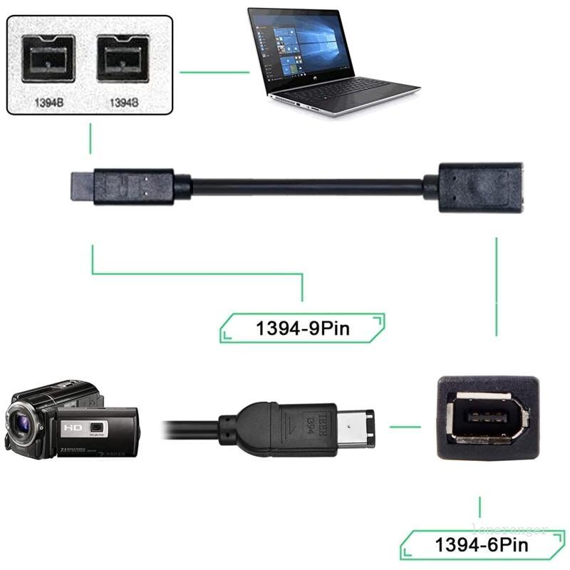 Loner IEEE 1394 สาย 1394 6Pin หญิง 1394b 9Pin ชาย Firewire 400 ถึง 800 สาย