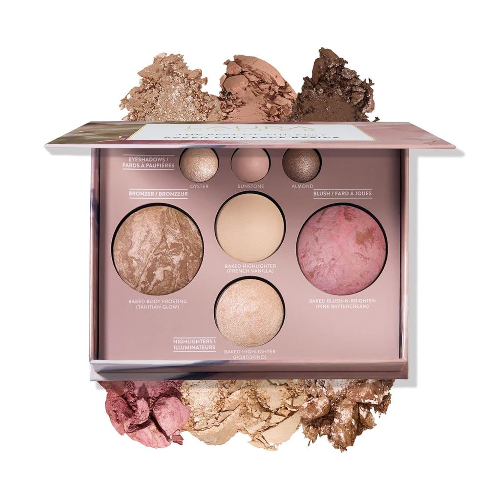LAURA GELLER New York Best Baking Pan-7 in 1 Full Face Plate-คอนทัวร์, บลัชออน, ไฮไลท์ 2 อันและอายแช