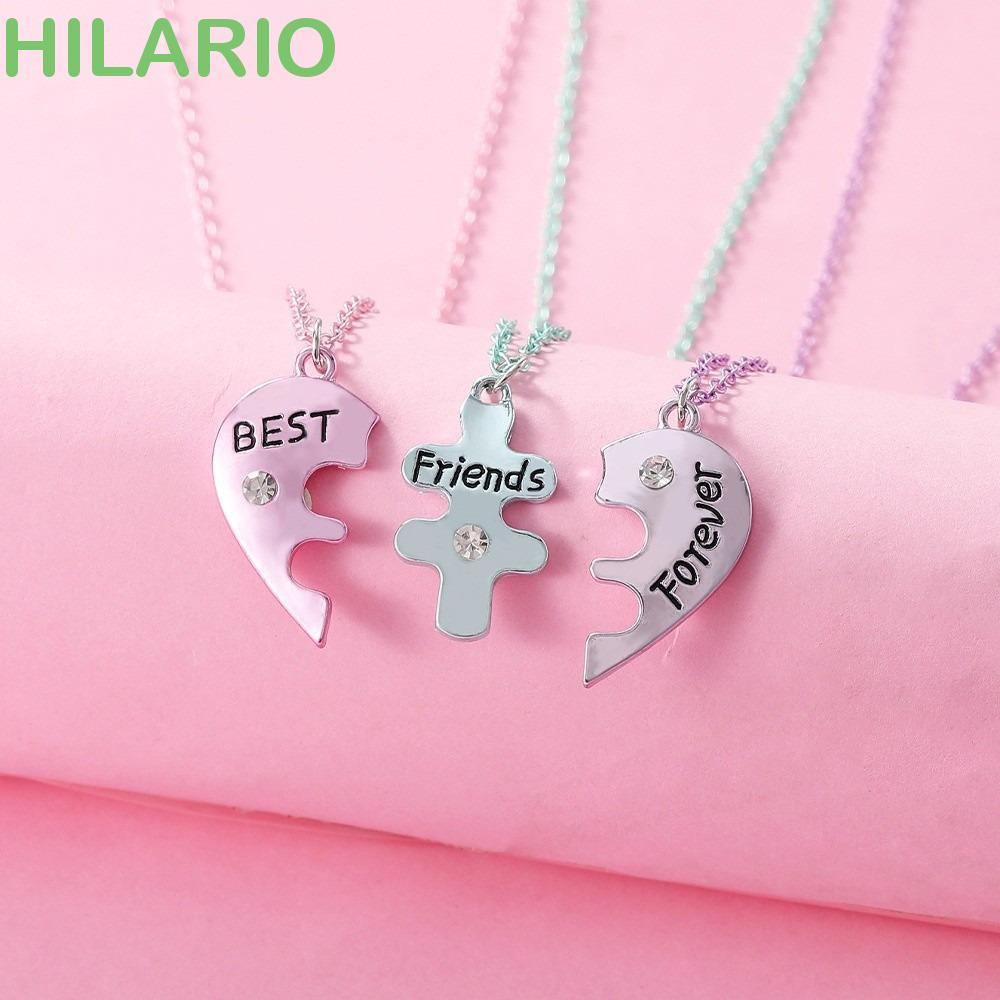 สร้อยคอเพื่อน HILARIO, Creative 3/4 Tones Heart Puzzle Necklace, Fashionalable Accessories Round Sha