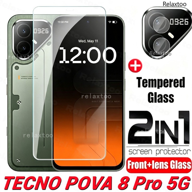2in1 3Dโค้งกระจกนิรภัยสําหรับTECNO Pova 8 POVA8 Pro 8Pro Pova8Pro TecnoPova8Pro 5G 4G LK6 2026 เลนส์กล้องด้านหลังป้องกันหน้าจอป้องกันฟิล์มแก้วโทรศัพท์