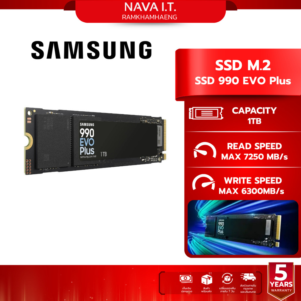 SAMSUNG SSD 990 EVO PLUS 1TB เอสเอสดี (MZ-V9S1T0BW) PCle4 NVMe M.2 รับประกัน 5 ปี