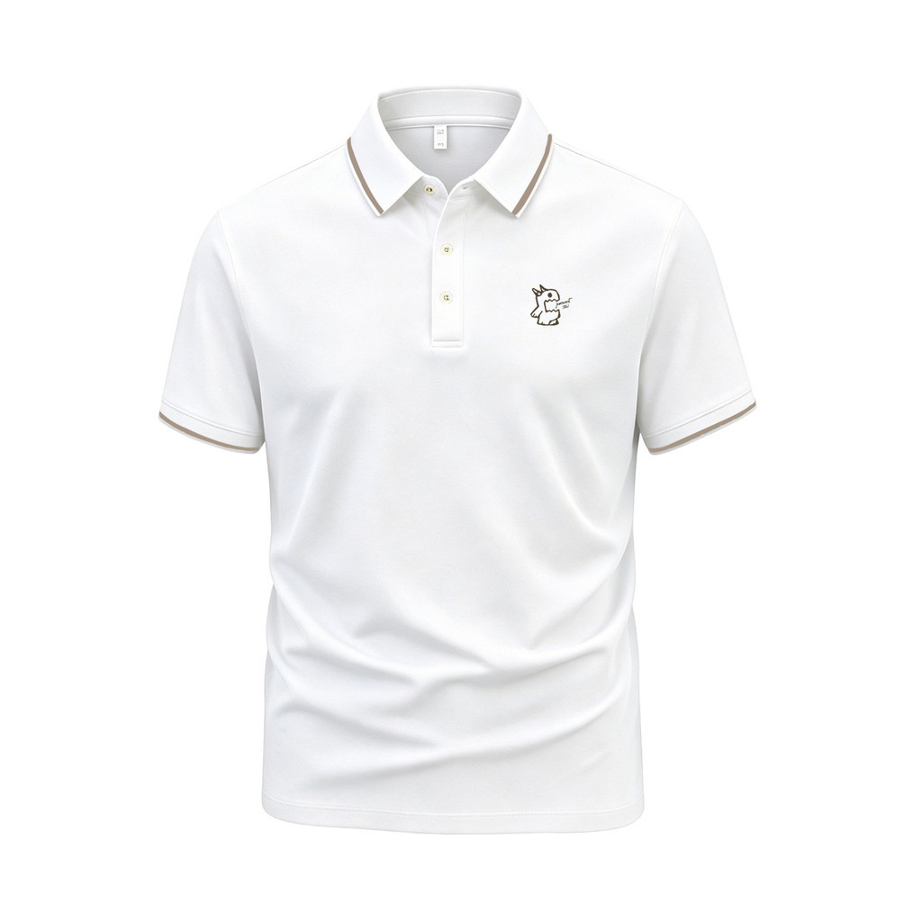 Dd 2321-QW4 เสื้อโปโล ซักแล้วไม่ต้องรีด เส้นสีทอง ผ้านุ่ม ระบายอากาศดี ใส่ได้ทั้งชายและหญิง