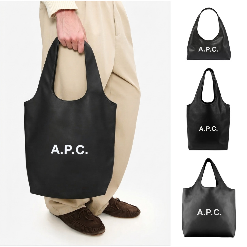 French APC Womens Logo Printing Leather Tote Bag Large Capacity Shoulder Commuter Laptop Bag