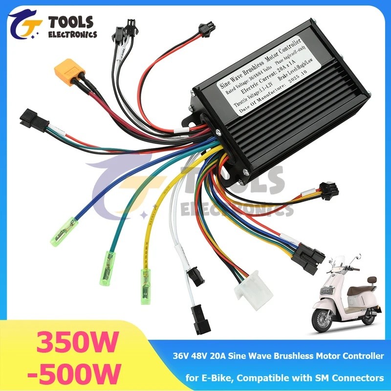 36V 48V 20A Sine Wave Brushless Motor Controller - 350 W-500 W สําหรับ E-Bike, ใช้งานร่วมกับ SM Conn