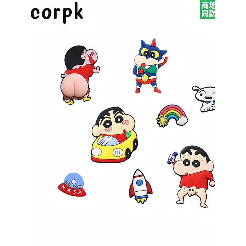 jibbitz croc jibz รูรองเท้าอุปกรณ์เสริมน่ารักการ์ตูนตัวอักษร Crayon Shin-Chan รองเท้าดอกไม้หัวเข็มขั