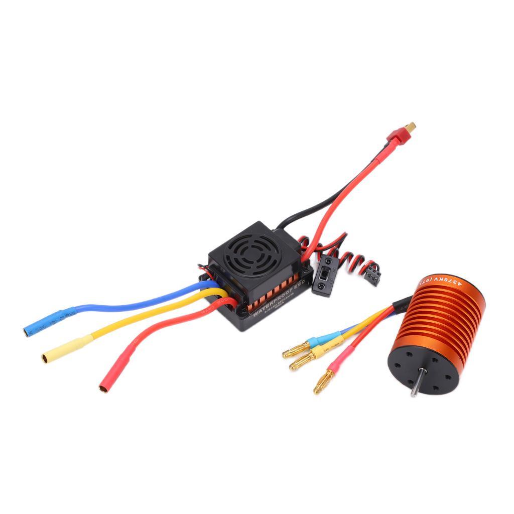 F540 4370KV 4P มอเตอร์ไร้แปรงชุด 60A ESC เข้ากันได้กับ /10 รถ RC สีส้มประสิทธิภาพสูงระบบเซนเซอร์less