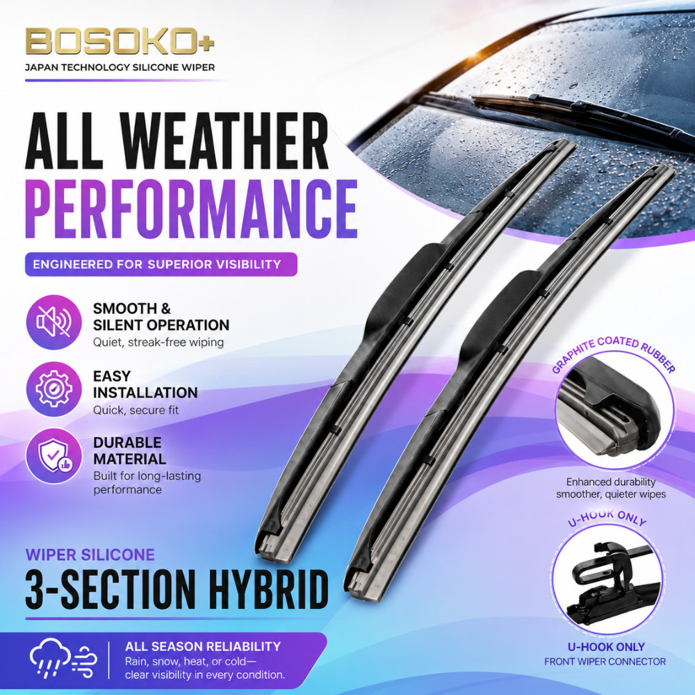 BOSKO + Japan Tech Hybrid Silicone Wiper U-Hook สําหรับ Proton Perodua Honda Toyota Nissan Hyundai K