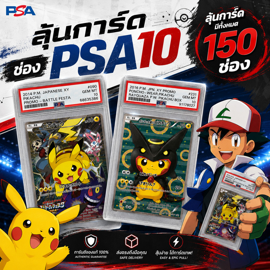 (อ่านก่อนซื้อ) ซองสุ่มการ์ด Pokémon PSA 10 ของแท้ เลือกเบอร์เองได้ | ลุ้น PSA 10 | มีเพียง 100 เบอร์