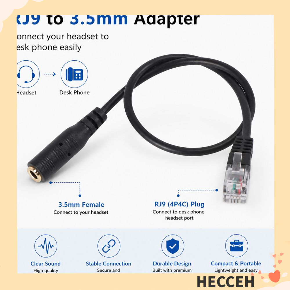 สายอะแดปเตอร์ HECCEH RJ9, 3.5 มม.ถึง RJ9 อะไหล่ RJ9 Connector, Professional เปลี่ยน Universal 3.5 มม