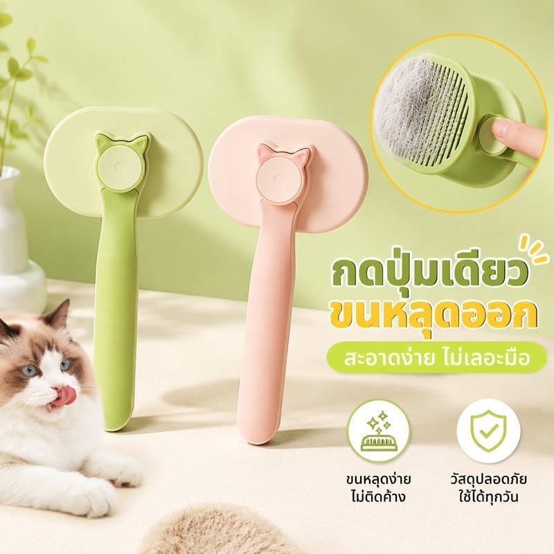 สัตว์เลี้ยงกรูมมิ่งแปรงทําความสะอาดตัวเองสุนัขแมวผม น้ํายาล้าง หวีนวดขนแปรงโค้งเคล็ดลับเรซิน