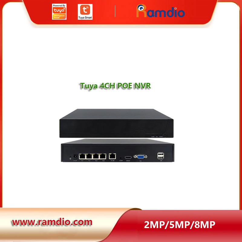4ch Tuya 8MP 5MP CCTV POE NVR เครื่องบันทึกภาพ CCTV 4 ช่อง 8 ล้านพิกเซล Tuya IPC พร้อมฮาร์ดดิสก์