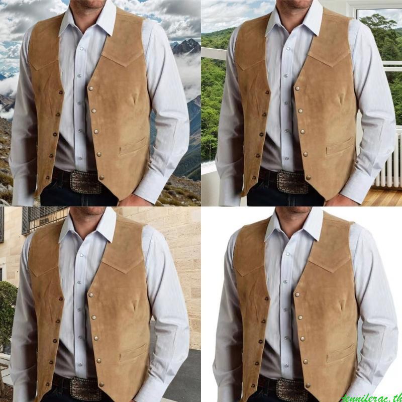 Men's Suedes Vest Cowboy Style Western Waistcoat Casual Slim Fit Suit Vest