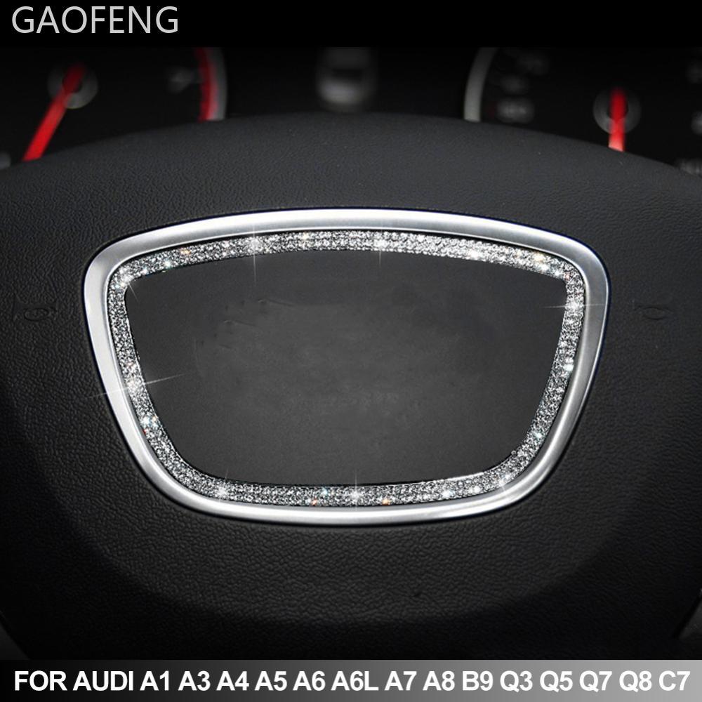 GAOFENG เพชร Bling พวงมาลัยรถสัญลักษณ์แหวนสติกเกอร์สําหรับ Audi A1 A3 A4 A5 A6 A6L A7 A8 B9 Q3 Q5 Q7