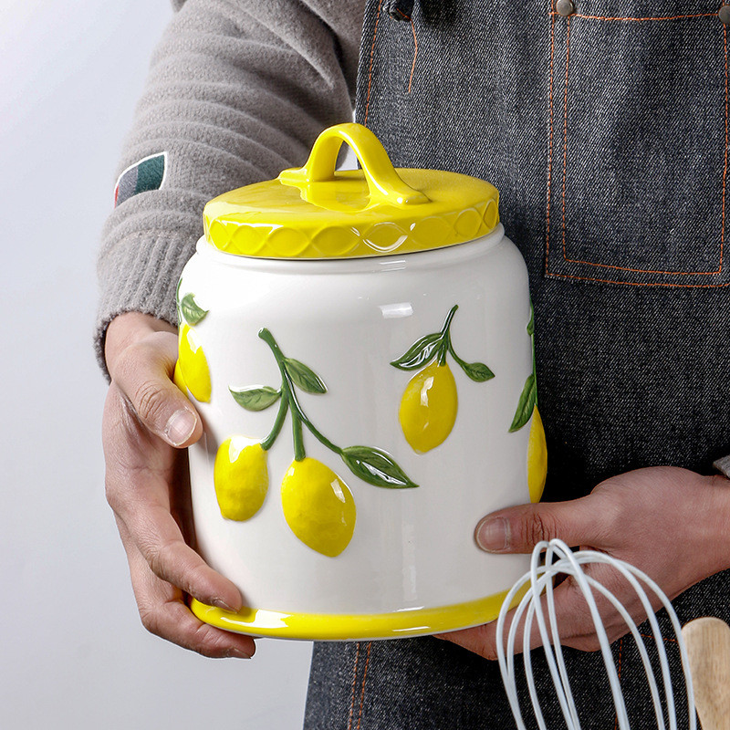 Lemon South Asian Embossed Jewelry omk Ceramic Creative Style Multigrain Sealed Jar Unique Storage J