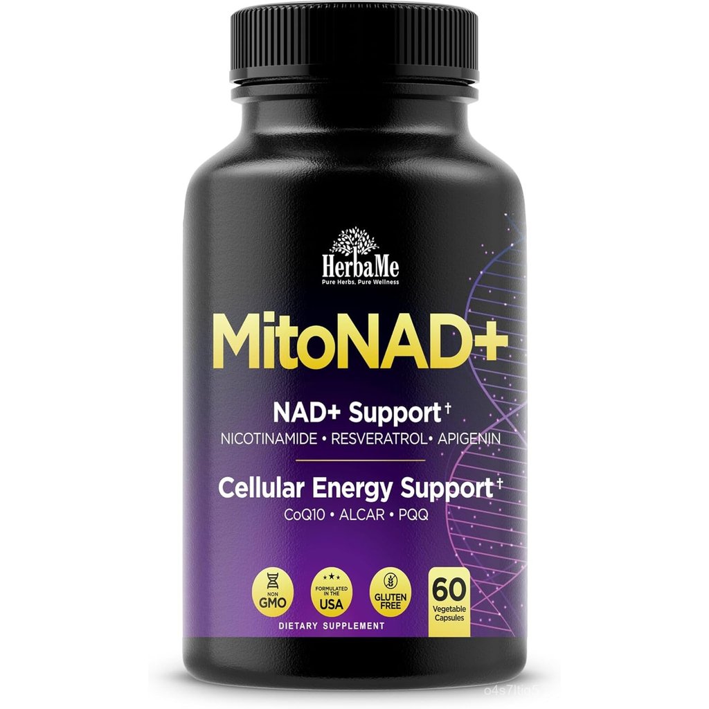 HerbaMe NAD+ Support Supplement - Multi-Pathway Cellular Energy Formula with Nicotinamide, CoQ10, PQ