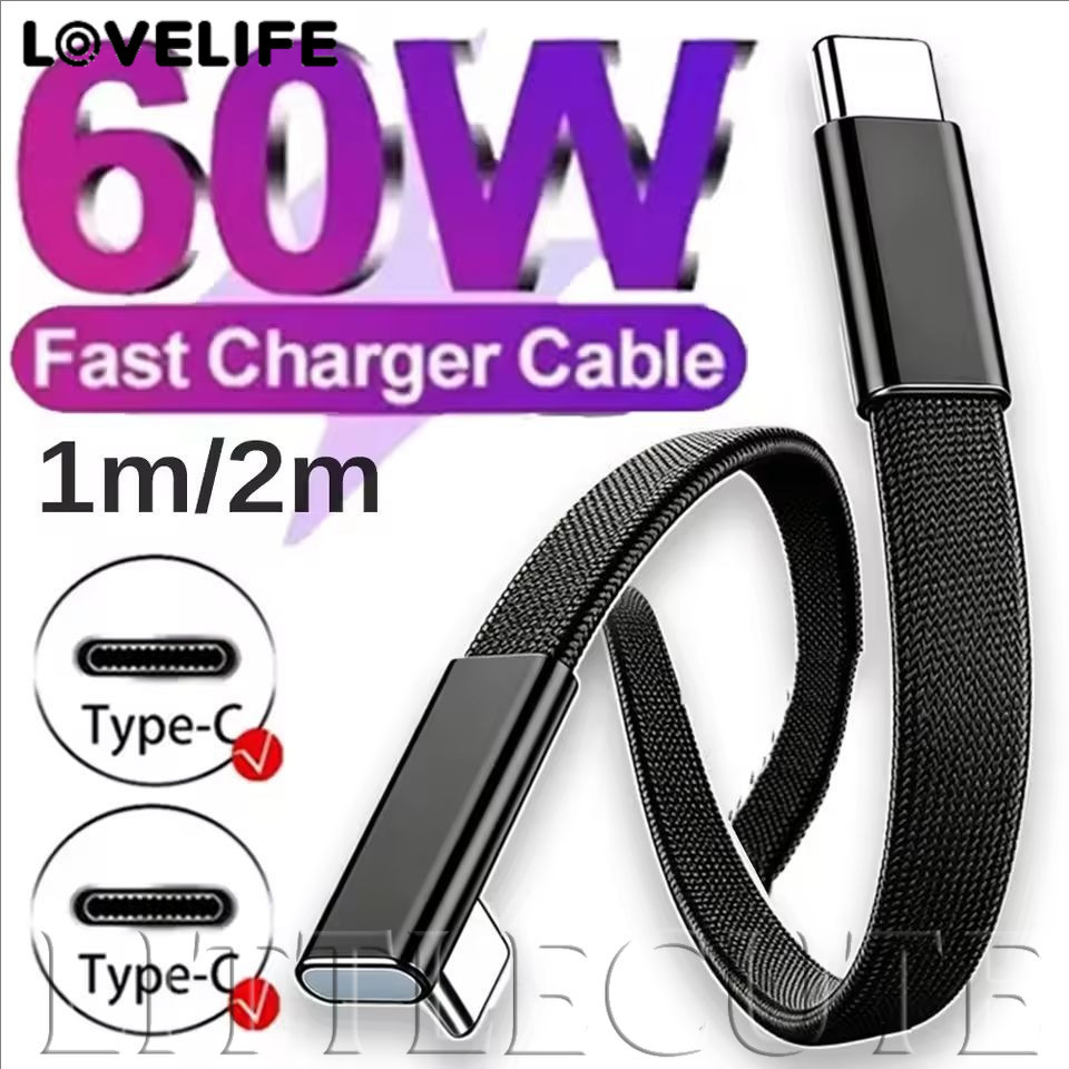 [AUTO&3C] 6A 60W มุมขวาสาย USB C ชาร์จเร็วแบนไนลอนถักพอร์ต Type C 90 องศาสายเคเบิลข้อมูลข้อศอก /ราคาดี