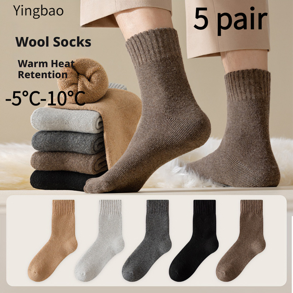 Yingbao 5 คู่ถุงเท้าอุ่นความร้อนขนสัตว์สําหรับผู้ชายผู้หญิงหนาฤดูหนาว Comfy Cozy Sleep Crew ถุงเท้าทํางานสําหรับสภาพอากาศหนาวเย็น
