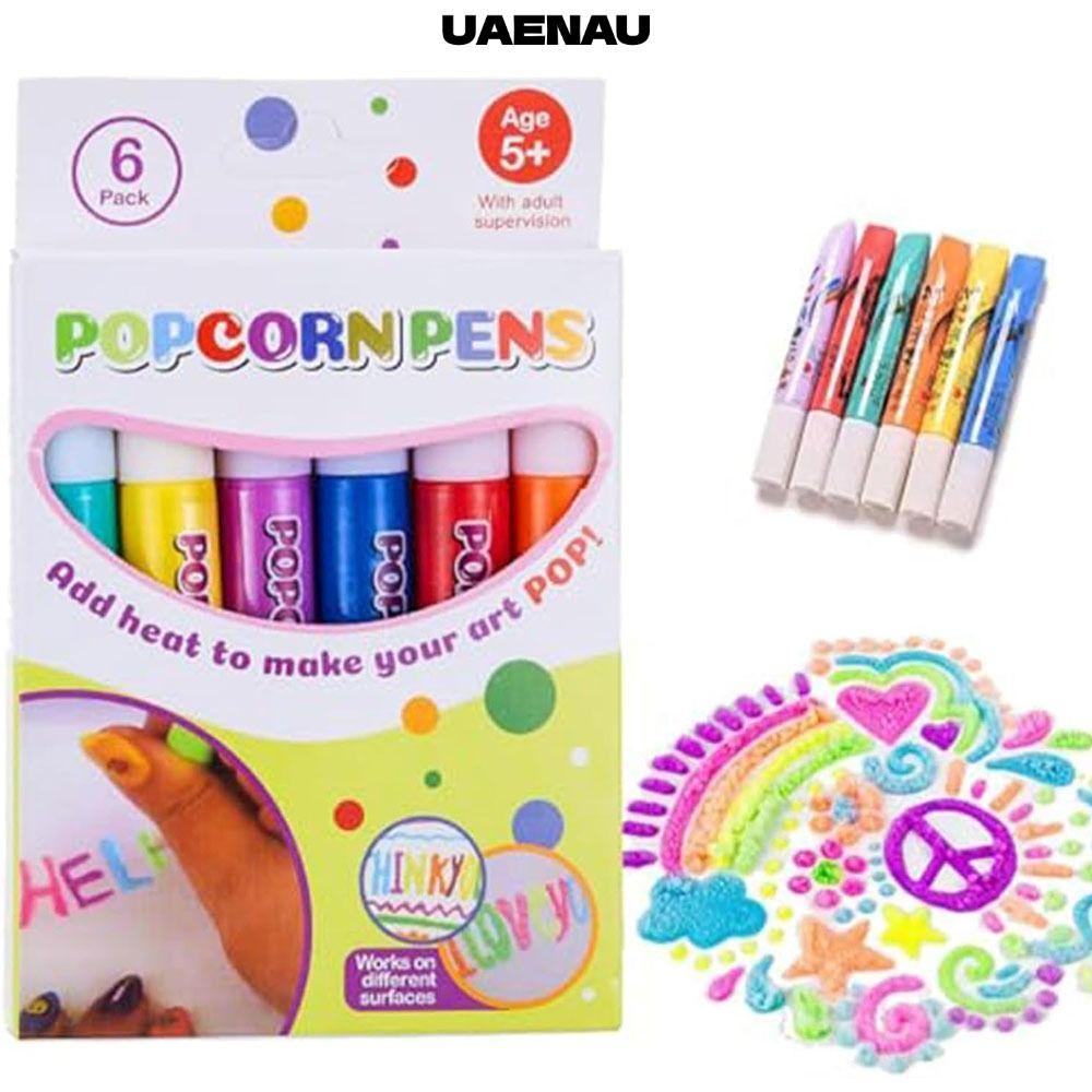 UAENAU 6 ชิ้น Magic Popcorn ปากกา, เด็ก DIY ของเล่นขยาย Bubble Popcorn วาดปากกา, ของขวัญสนุก Art DIY ปากกาเด็ก