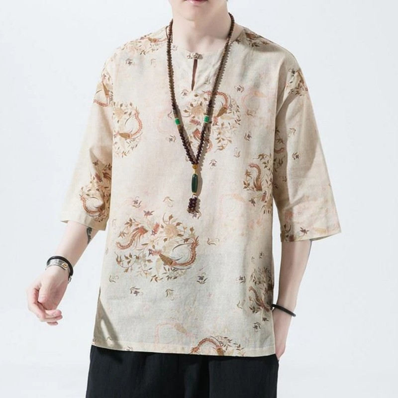 26D4C1棉麻短袖唐装男夏季中国风居士服禅服舒适透气复古装上衣服26D4C1 Cotton-Linen Short-Sleeve Tang Suit for Men, Summer Styledsg