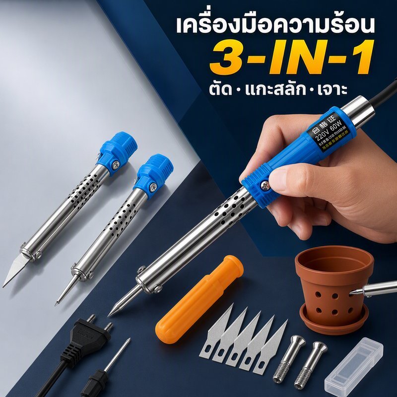 เครื่องแกะสลักความร้อน 3in1 หัวแร้งมีดร้อน 60W ชุด 9 ชิ้น ตัด เจาะ ขึ้นรูป โฟม พลาสติก ไม้ DIY