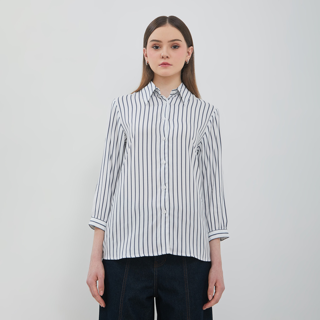 KEMEJA DUST 7/8 Shirt Kanya White Grey Stripes (D.13207)