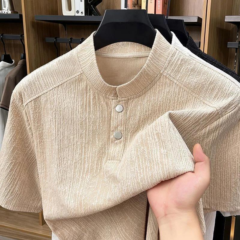 เสื้อยืดแขนสั้นสไตล์ใหม่สําหรับผู้ชายฤดูร้อนเสื้อรัดรูปรัดรูปคอปกใหม่เสื้อยืดแขนสั้นผู้ชายฤดูร้อนกล้