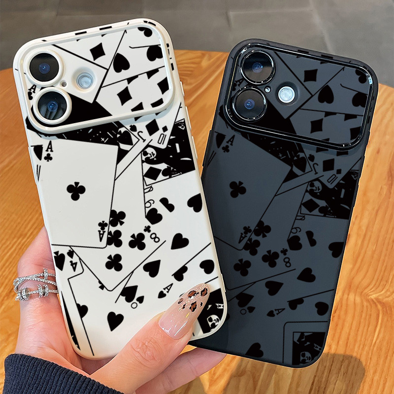 เคสโทรศัพท์สําหรับiPhone 15 16 17 Pro Max 13 12 11 14 Plus XS Max X XRสีดําสีขาวเล่นไพ่Matte Soft Seconds 17 กันกระแทก