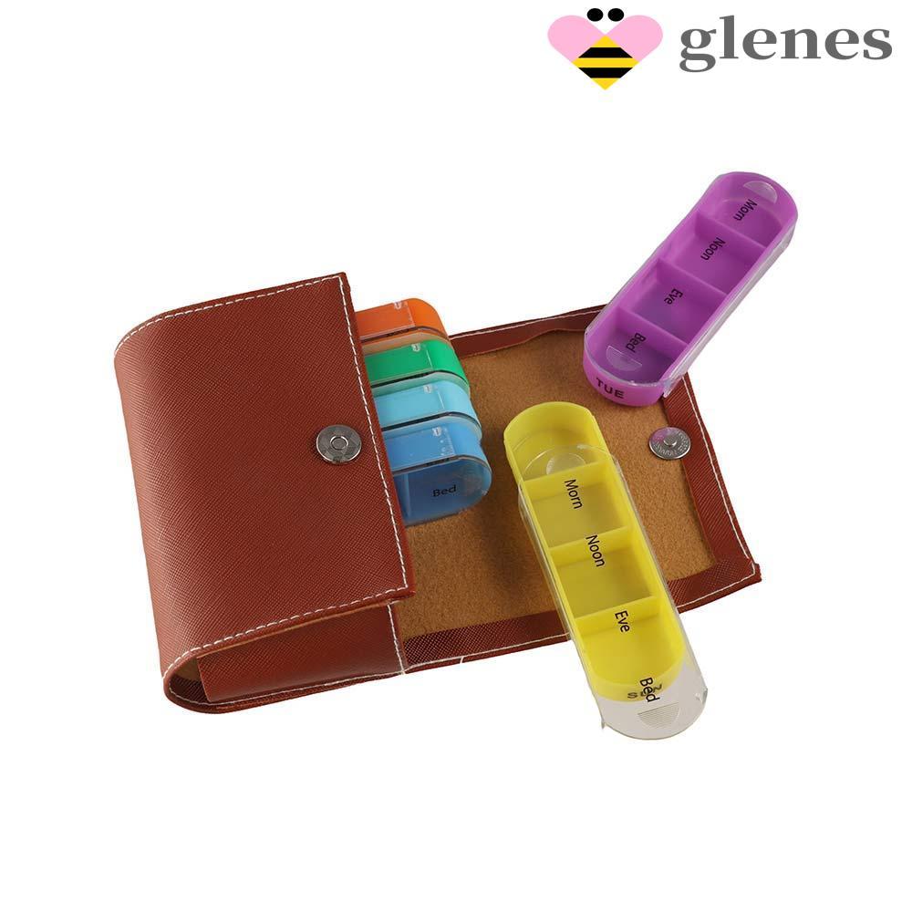 GLENES กล่องจัดยารายสัปดาห์, PU Carrying Case คอนเทนเนอร์ยา 7 วัน, สะดวก 4 ครั้งต่อวัน Reusable Week